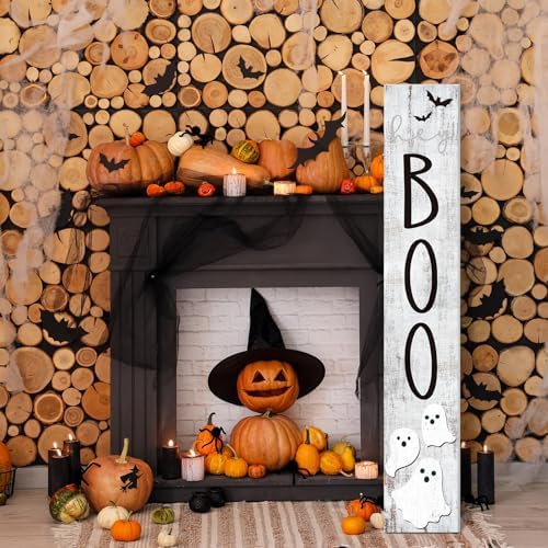Halloween Boo Porch Sign 47" Outdoor Boo Sign for Front Porch Farmhouse Welcome Vertical Wooden Holiday Door Decor for Patio Yard Home Hanging Garden Decor - Image 5