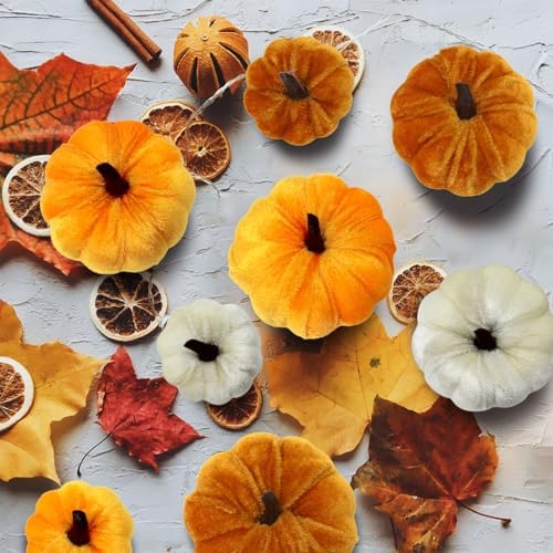 12 Assorted Velvet Pumpkins for Decorating, Fall & Thanksgiving Decor - Image 5