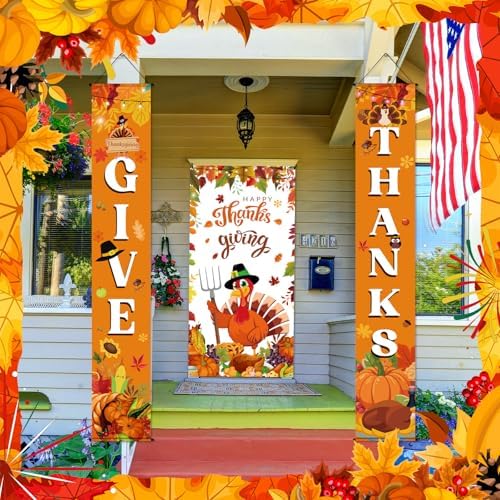 Oudain 3 Pack Happy Thanksgiving Banner Door Cover Decorations - Image 7