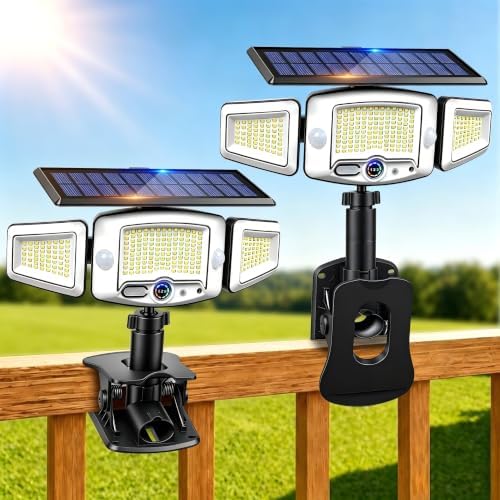 4000mAh Clip on Solar Lights Outdoor, 2500LM Motion Sensor Outdoor Lights with Digital Display, 270° Wide Angle &Dual PIR Sensors, IP65 Waterproof Solar Flood Lights for Fence Yard Deck Camping（2Pack） by LightupYourLife
