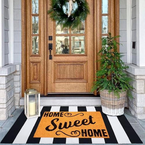 Striped Outdoor Rug 27.5x43 Black and White Front Door Mat, Layering Rug for Porch, Washable Doormat, Cotton Area Rug for Outdoor Entrance Entryway Patio Porch Decor - Image 3