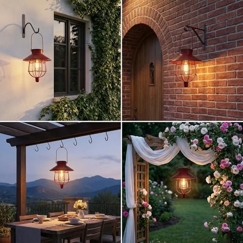 YAKii 6 Pack Solar Lantern Hanging Waterproof Outdoor Metal Solar Lamp with Warm White Light Decorate for Yard Garden Pathway Patio Porch (Red) - Image 2