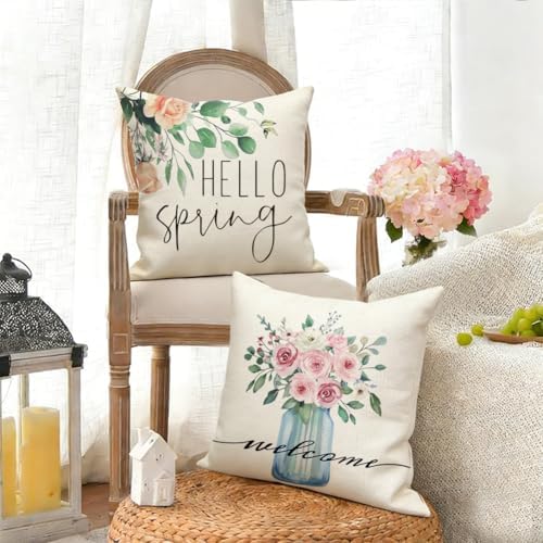 RABUSOFA Spring Summer Pillow Covers 20x20 Inch Set of 4 Waterproof Outdoor Spring Summer Decorations for Home,Blue Farmhouse Decor Throw Decorative Pillows for Couch Patio - Image 4