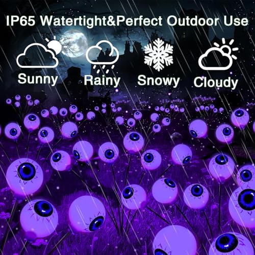 Halloween Outdoor Decorations, 2 Pack 16 LED Eyeball Solar Garden Lights, 8 Modes Scary Halloween Lights Waterproof for Yard Garden Lawn Pathway Party Decorations (Purple) - Image 4