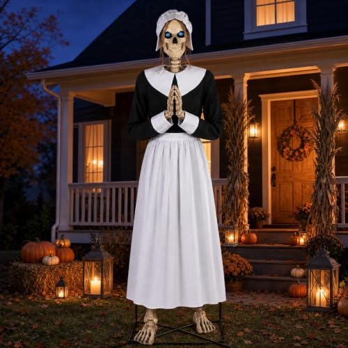 3 Pcs Pilgrim Woman Outfit for 12 Ft Skeleton Thanksgiving Accessories - Image 4