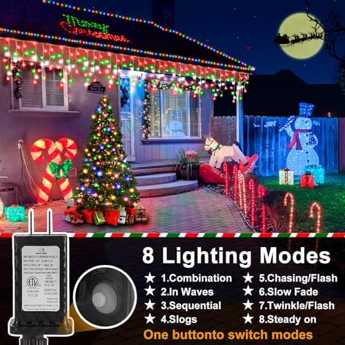 Christmas Lights Outdoor, 164FT 1600 LED Ice Lights for Outside, 320 Drops Ice String Lights with 8 Modes, Waterproof Timer & Memory for Yard, Garden, Eaves, Patio, Party (Red Green and Cool White) - Image 2