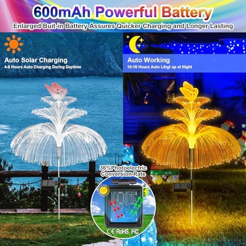 WEITEXS Solar Garden Lights 3 Pack New Upgraded Solar Lights Outdoor Waterproof 3 Layers 7 Color Changing Jellyfish Butterfly Decorations for Garden Yard Gifts for Women - Image 2