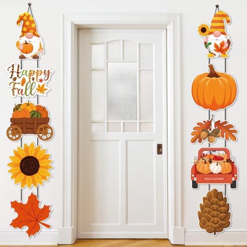 Yaomiao 2 Sets Happy Fall Party Decorations Hanging Door Porch Sign Banners - Image 4
