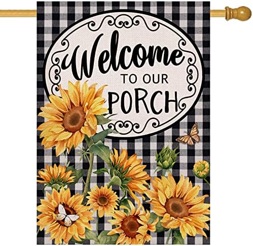 Home Decorative Welcome to Our Porch Spring Summer Sunflower House by Covido