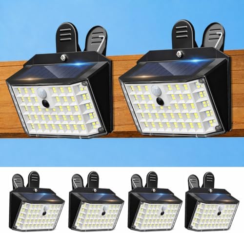 Clip on Solar Lights Outdoor, 176 LEDs 600 LM Solar Motion Sensor Lights Outdoor, IP65 Waterproof 3-Mode Clamp Light for Fence Patio Backyard Deck Garden (4 Pack) by Thumok