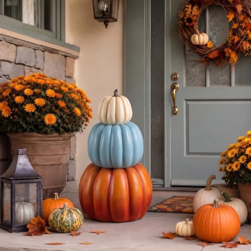 Wesiti 1 Pcs 21.3'' Large Fake Outdoor Stacked Pumpkins for Front Porch - Image 4