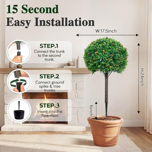 PATIO CHOICE Artificial Topiary Boxwood Ball Trees Set of 2 30" Fake Outdoor Plants Realistic Olive Tree Fake Bushes Lifelike Shrubs Decorations for Outdoor Indoor Front Porch Garden - Image 3