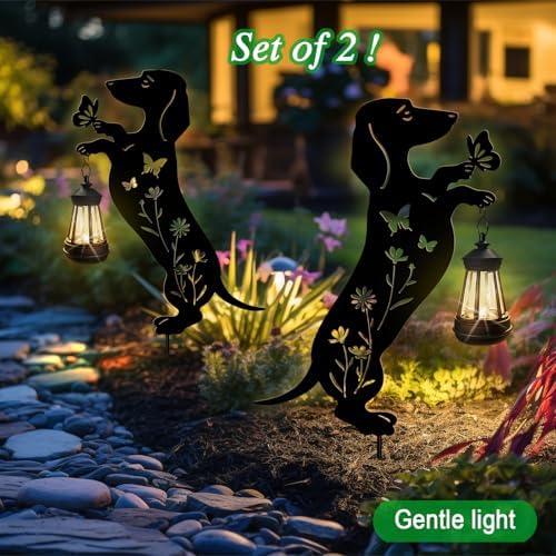 Solar Lights Outdoor Pathway,2 Pack Metal Dachshund Yard Decor Garden Stake - Image 7