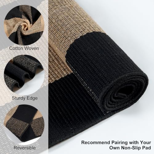 Uphome Bufflo Plaid Outdoor Rug 2'x3', Small Black Natural Checkered Front Door Mat for Fall Decor, Indoor Outdoor Farmhouse Cotton Porch Rug for Layered Door Mats, Washable Area Rugs for Entryway - Image 4