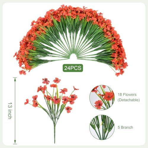 Artificial Fall Flowers for Outdoor Faux Plants for Spring Summer Decoration, UV Resistant Realistic Silk Plastic Fake Autumn Fall Flowers Garden Porch Patio Balcony Yard Front Home Decor, 24 Bundles - Image 2