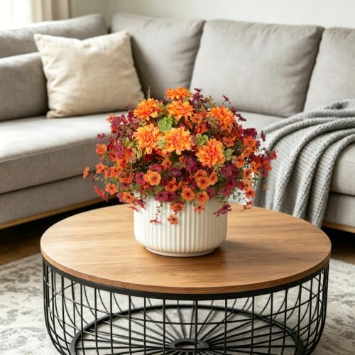 Hrobek Artificial Mums for Outdoors Planter Silk Fake Flower for Fall Decor - Image 7
