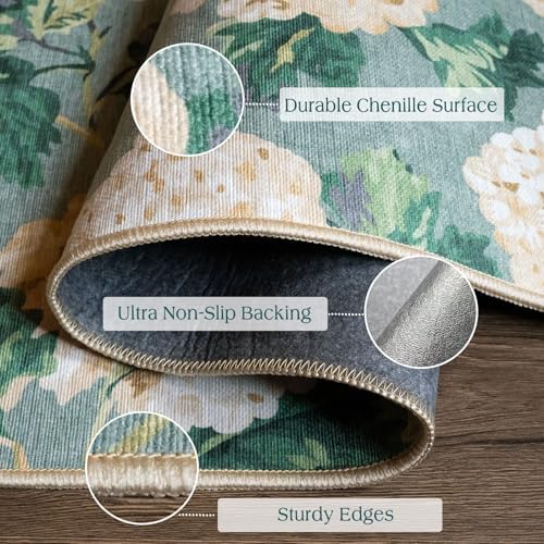 Front Door Mat Indoor Entrance - 2x4.3 Sage Green Beige Floral Rug - Image 2