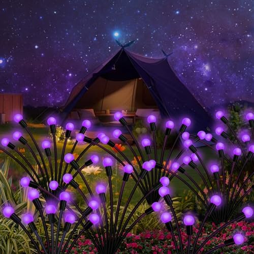 Kohlrabi Solar Garden Lights Outdoor, 10 Pack 80 LED Solar Purple Firefly Lights Waterproof, Sway by Wind, Halloween Swaying Light for Yard Patio Backyard Garden Planter Flower Bed Pathway Decoration - Image 7