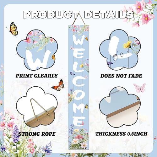 Spring Welcome Porch Sign Watercolor Flowers Front Door Hanging Decorations Indoor Outdoor Wooden Vertical Standing Sign For Home Yard Season Decor 47 x 7.8 inch - Image 3
