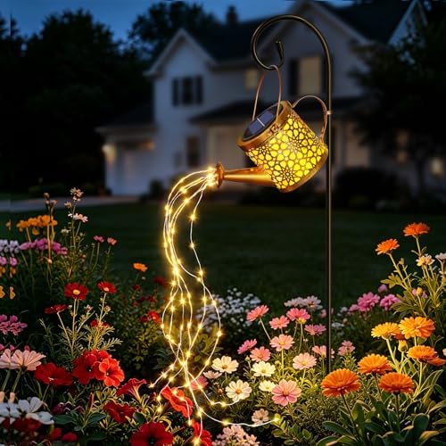 Solar Watering Can Lights Garden Decor, Metal Waterproof Hanging Lantern by Unknown
