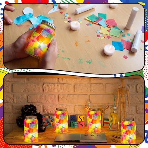 Qinyoung 12 Pcs Coloring Rainbow Mason Jars Crafts DIY Suncatchers - Image 5