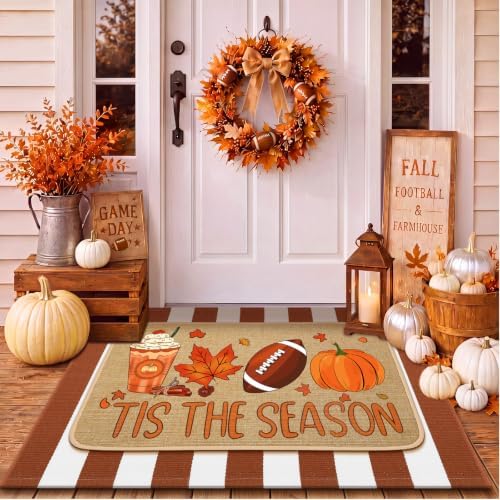 Tinideya 2 Pcs Fall Football Door Mat Outdoor Autumn Pumpkin Welcome Mat - Image 3