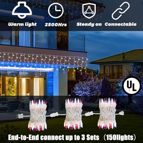 8.5 ft 150 Icicle Lights String Lights 4th of July Decorations Plug in - Image 3