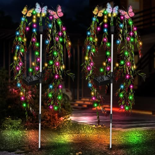 Solar Garden Lights, 2Pack Swaying Butterfly Tree Light Outdoor by LightUpYourLife