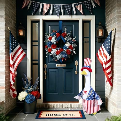 4th of July Patriotic Porch Goose Outfit for 23” Lawn Goose, Independence Day Goose Clothes and Hat, Yard Statue Costume 250th Anniversary US Memorial Day Garden Patio Outdoor Decor - Image 5