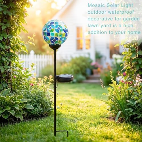 VCUTEKA Decorative Solar Garden Lights, 3.5" Mosaic Globe Outdoor Stake - Image 6