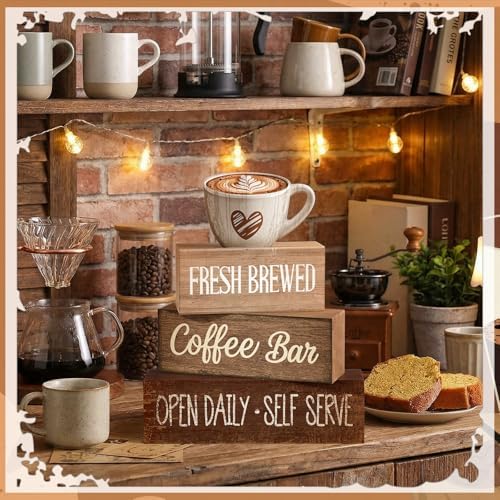 Moucuny 4 Pcs Farmhouse Coffee Bar Signs Decor Wooden Cafe Cup Signs - Image 4