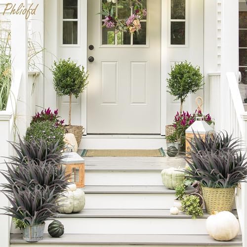6Pcs Artificial Grass Fake Plants 17.3in Outdoor Plants UV Resistant Faux Greenery Stems Fake Grass for Home Window Garden Office Patio Pathway Front Porch Halloween Décor Green & Black - Image 5