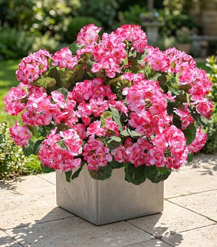 Artificial Geranium Fake Flowers for Outdoors Decoration, 6 Bundles Silk Geraniums Pink Flower UV Resistant Look Real Faux Plants for Outside Planter Front Door Garden Porch Patio Balcony Yard Home by HyeFloraartificialflowers
