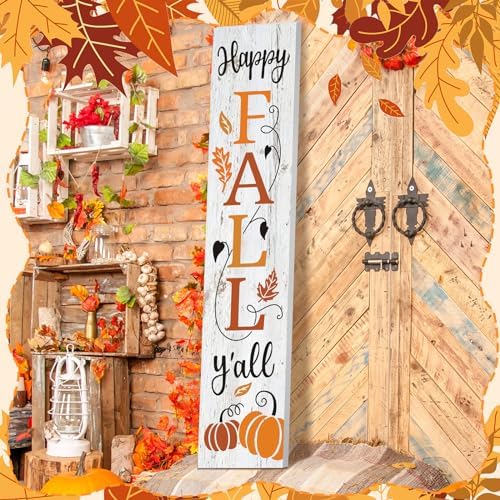 Dandat Fall Porch Sign 47" Happy Fall Y'all Wooden Welcome Sign Large - Image 4
