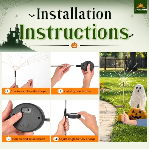 GIGALUMI 4 Pack Solar Firework Lights Outdoor, Halloween Decor, Green - Image 7