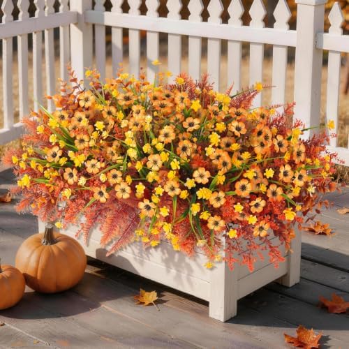 Fall Artificial Mums Flowers for Outdoors Planter Fake Plants 12 Bundles by INQCMYPlantRack