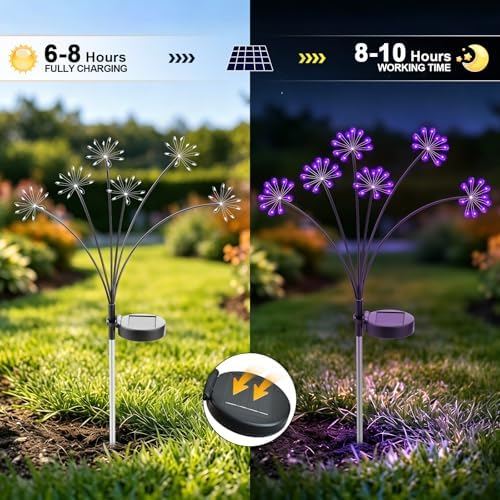 Solar Garden Lights Outdoor, Upgraded Solar Swaying Starburst Light Waterproof with 2 Modes, Solar Fairy Firework Lights for Yard Patio Pathway Flowerbed Balcony Garden Decoration (Purple, 2 Pack) - Image 3