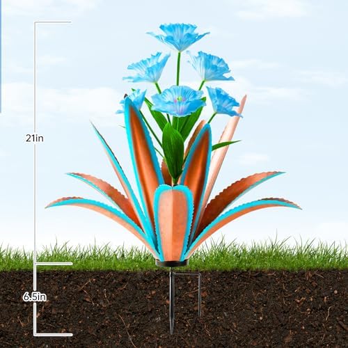TOMBABY Huge Metal Agave Plants Outdoor Decoration Outdoor Garden Decorated with Flowers Mexican Yard Art Plant Garden Gift (Blue 2 Pack) - Image 2