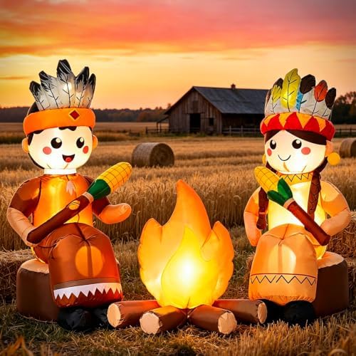DomKom 6FT Thanksgiving Inflatable Native American Campfire Yard Decor - Image 5