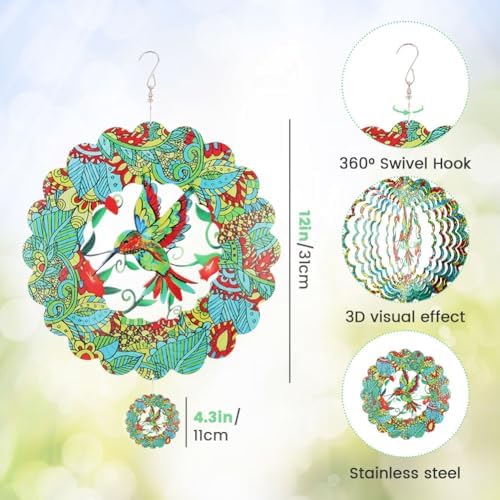 Hummingbird Wind Spinner 12 in, Wind Spinner Outdoor Hanging for Garden - Image 3