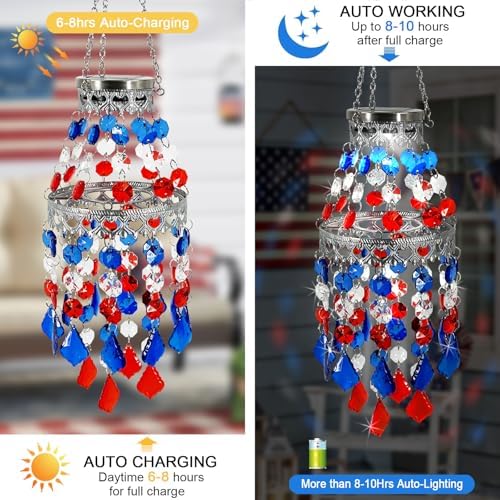 4th of July Decorations Outdoor,Hanging Solar Lanterns Outdoor Chandelier - Image 3