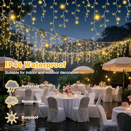 Xahpower 622 LED Icicle Lights Outdoor, Plug in 59ft Waterproof Christmas String Lights, Remote & Timer, Decoration for Wedding, Garden - Image 6