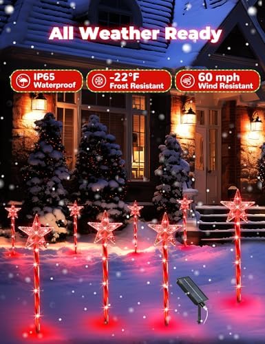 Solar Christmas Lights Outdoor 8 Pack, 2200mAh Solar Xmas Decorations Star Light, 8 Lighting Modes IP65 Waterproof Christmas Pathway Lights Outside for Garden, Yard, Street, Park, Holiday (RED) - Image 5