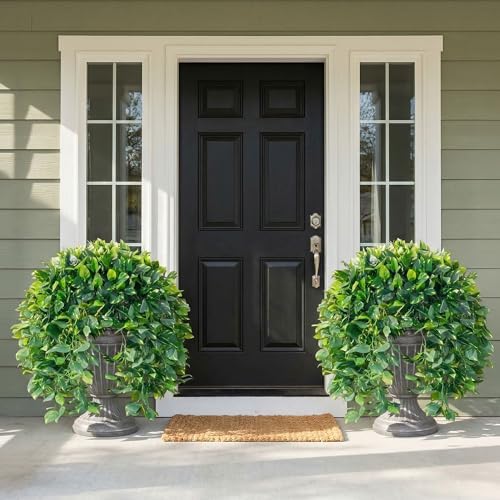 Faux Outdoor Plants Fake Hanging Plants for Outdoors Outside Decorations, 2 Pcs Green Faux Pothos Plant Vines Realistic UV Resistant Artificial Greenery for Planters Porch Garden Yard Front Door Patio - Image 3