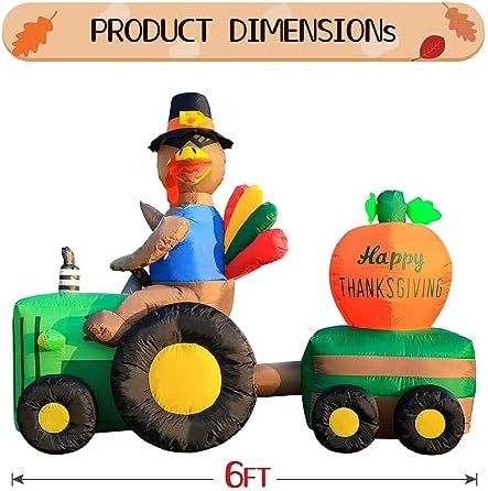 DomKom 6FT Thanksgiving Inflatables Tractor, Fall Blow up Turkey Drive Tractor with Colorful Tail and Pumpkin Happy Thanksgiving Sign, Decorations Outdoor Built-in LED Lights Yard Autumn Harvest - Image 4