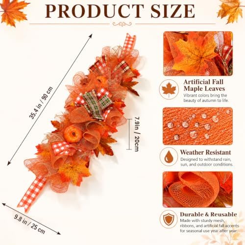OBUSATT 35.4in Fall Mailbox Swag Wreath with Pumpkin Leaves Outdoor Decor - Image 2
