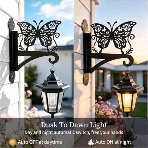 VOOKRY Solar Wall Lanterns Outdoor, Waterproof 2 Pack Hanging Lights with Butterfly Hooks, Wall Mount Sconce with 3 Solar Panels for Patio Porch Yard Garden Decor, Dusk to Dawn 2700K Warm White - Image 3