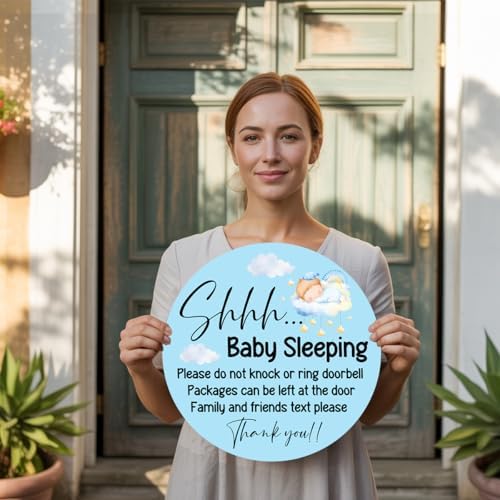 Baby Boy Sleeping Wood Hanging Sign for Front Door, Do Not Knock or Ring Doorbell House Welcome Sign - Image 4