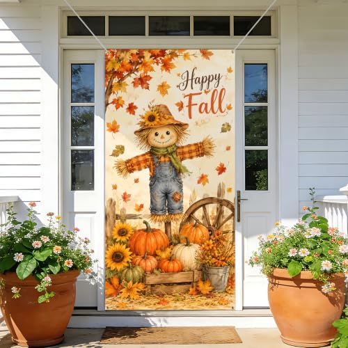 NYZE Happy Fall Door Cover Festive Autumn Harvest Design, Waterproof Outdoor Indoor Welcome Banner, Fall Pumpkin Sunflower Decoration for Home Entrance - Image 6