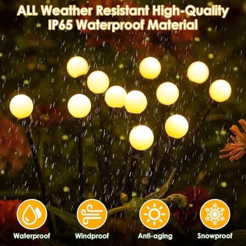 Solar Garden Lights Outdoor 8 Pack 64 LED Solar Firefly Lights Warm White - Image 3